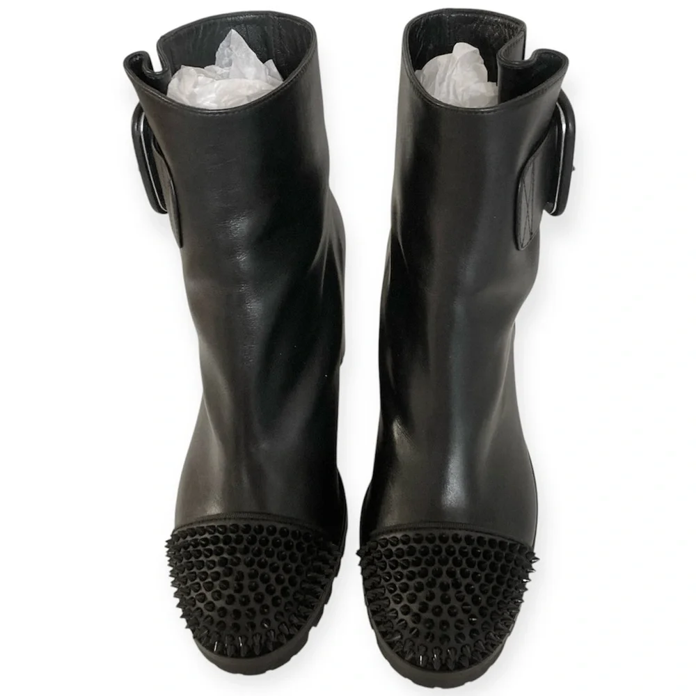 Christian Louboutin Olivia Snow 70mm Calf Leather Black Ankle Boots 35 1/2 Spike